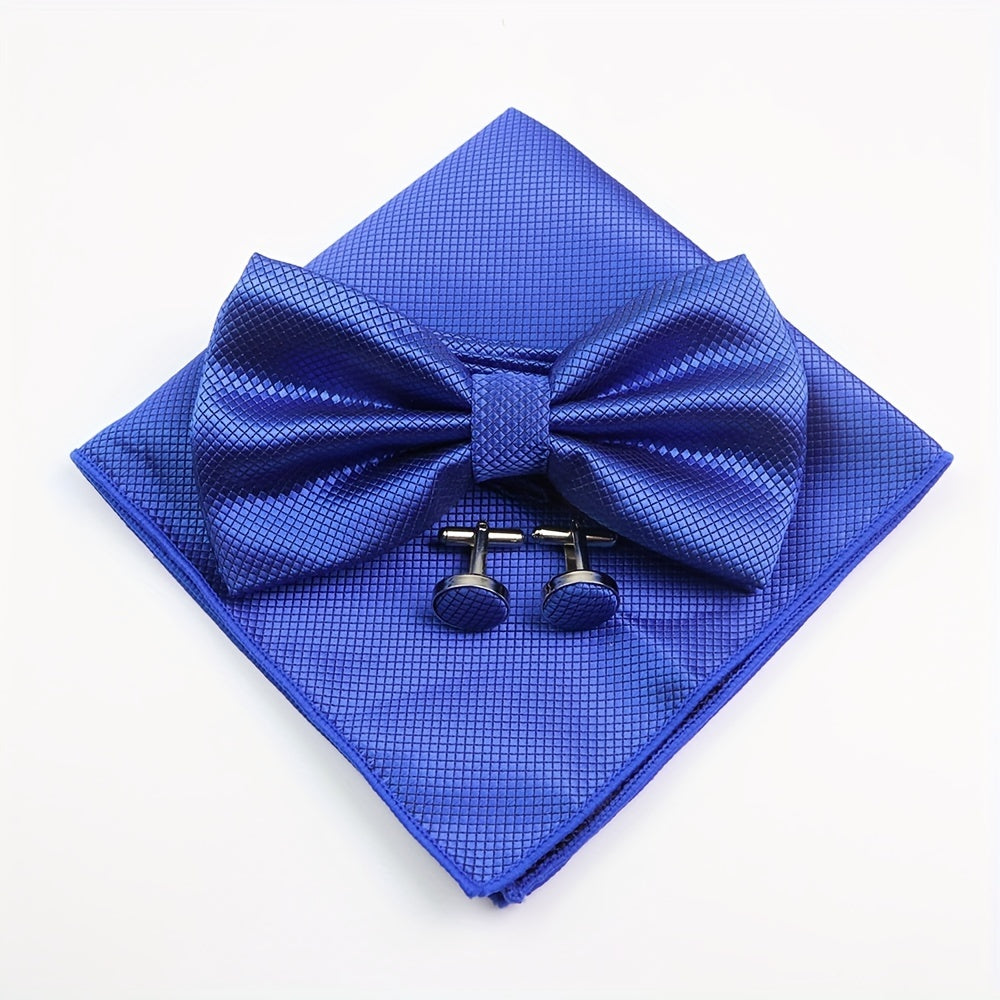 3pcs/set Trendy Bowtie & Pocket Towel & Cufflinks Set.