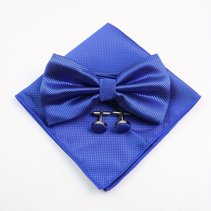 3pcs/set Trendy Bowtie & Pocket Towel & Cufflinks Set.