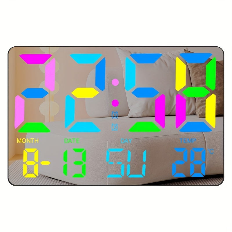 1pc Multifunctional RGB Colorful Digital Remote Control Wall Clock