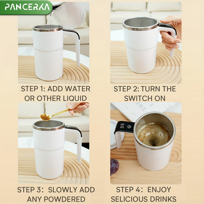 PANCERKA Rechargeable Self-Stirring Coffee Mug with Temperature Display - USB Charging, Sealed Travel Tumbler for Milk, Chocolate, Mocha