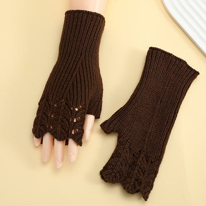 1 Pair Preppy Style Women'S Fingerless Gloves - Acrylic Knit Fish Scale Pattern, Elastic Warm Arm Warmers for Casual Weekend, Decorative Half Finger Outdoor Gloves, 100% Acrylic, Solid Color