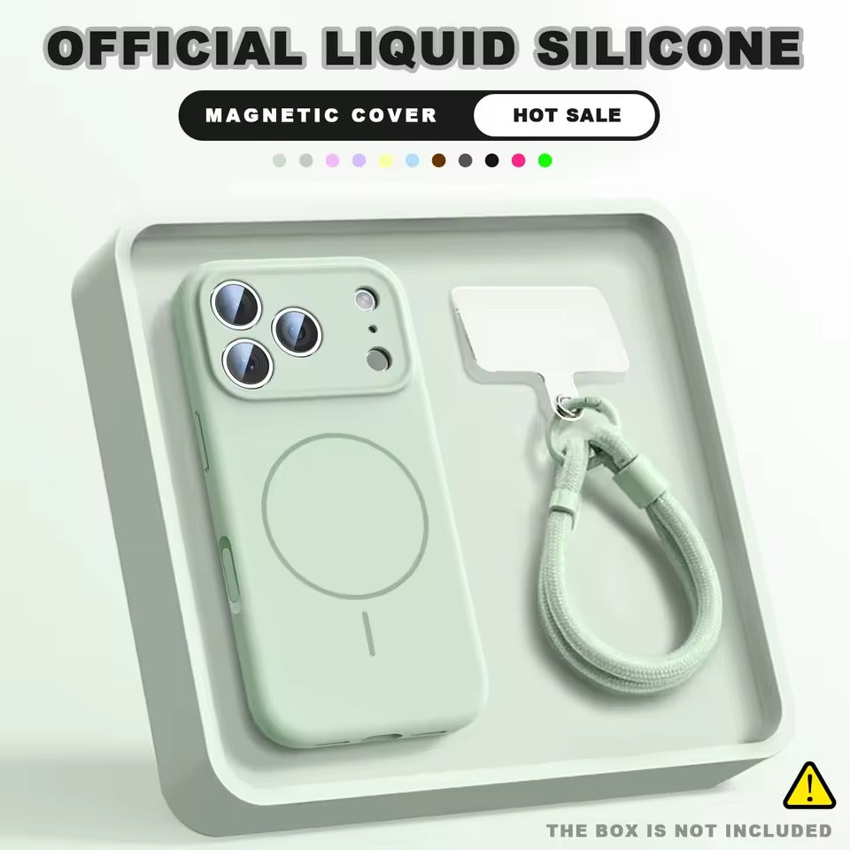 Magnetic Wrist Strap Liquid Silicone Phone Case For iPhone 17 Pro Max Magsafe Lanyard Cover - AX
