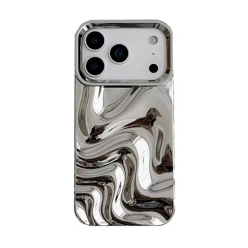 Popular Bling Silver 3D Fold Waves Lines Case For iPhone 17 Pro Max  Soft Back Cover -AX