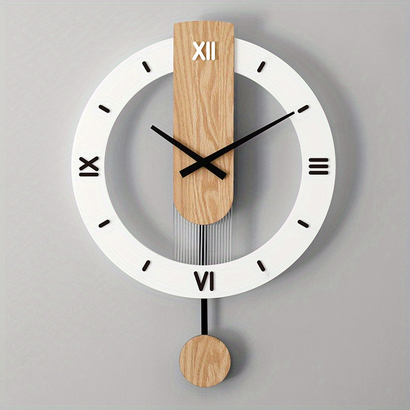 1pc Wooden Acrylic Pendulum Creative Wall Clock - Silent & Non-Drilling