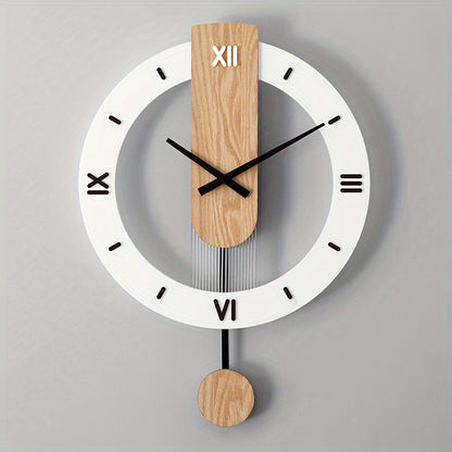 1pc Wooden Acrylic Pendulum Creative Wall Clock - Silent & Non-Drilling