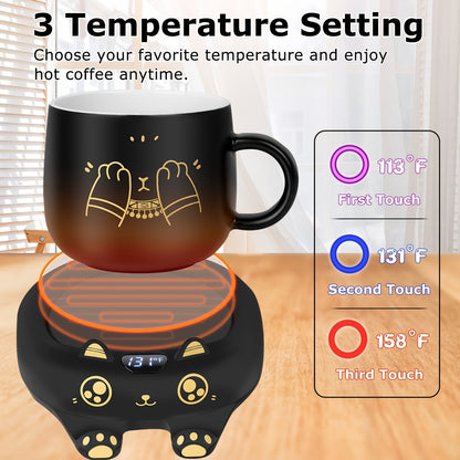 3-Temp Coffee Mug Warmer & Adorable Cat Mug Set