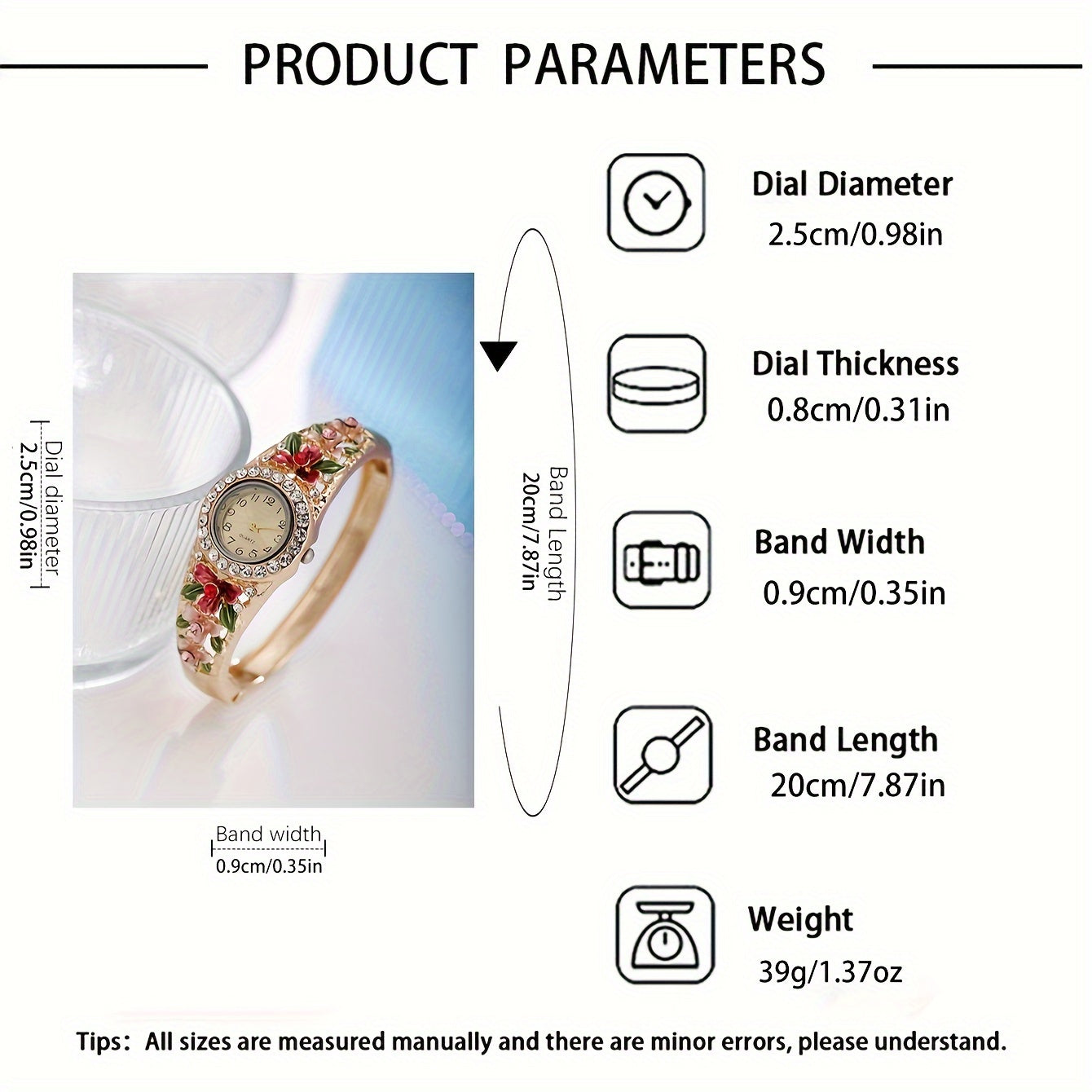 Round Floral Rhinestone Quartz Watches Alloy Strap Zinc Alloy Case, Glamorous Shiny Bracelet Style, For Women