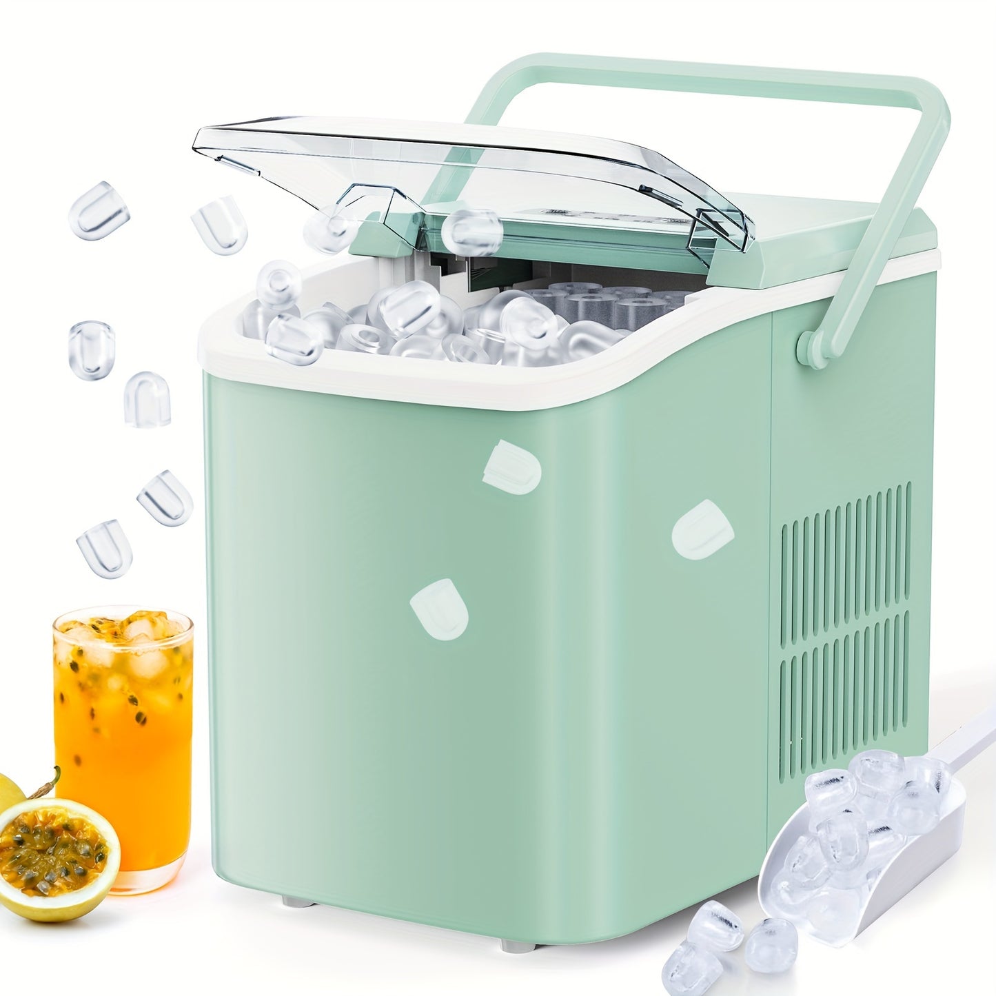 Countertop Ice Maker, Nugget Portable Ice Machine, 9 Bullet Ice Cubes in 6 Mins, 26.5lbs in 24Hrs Self-Cleaning with Handle, Basket, Scoop - For Home, Kitchen, Parties, Camping & RV - Perfect for Entertaining & Outdoor Activities