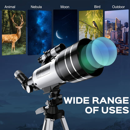 150X Telescope, 70mm Aperture Telescope For Adults High Powered, Portable Astronomical Telescope Mobocular With Tripod Phone Holder, Eyepiece, Barlow Lens, Perfect For Nature Viewing, Education, And Exploration, Best Christmas Gift For Your Family