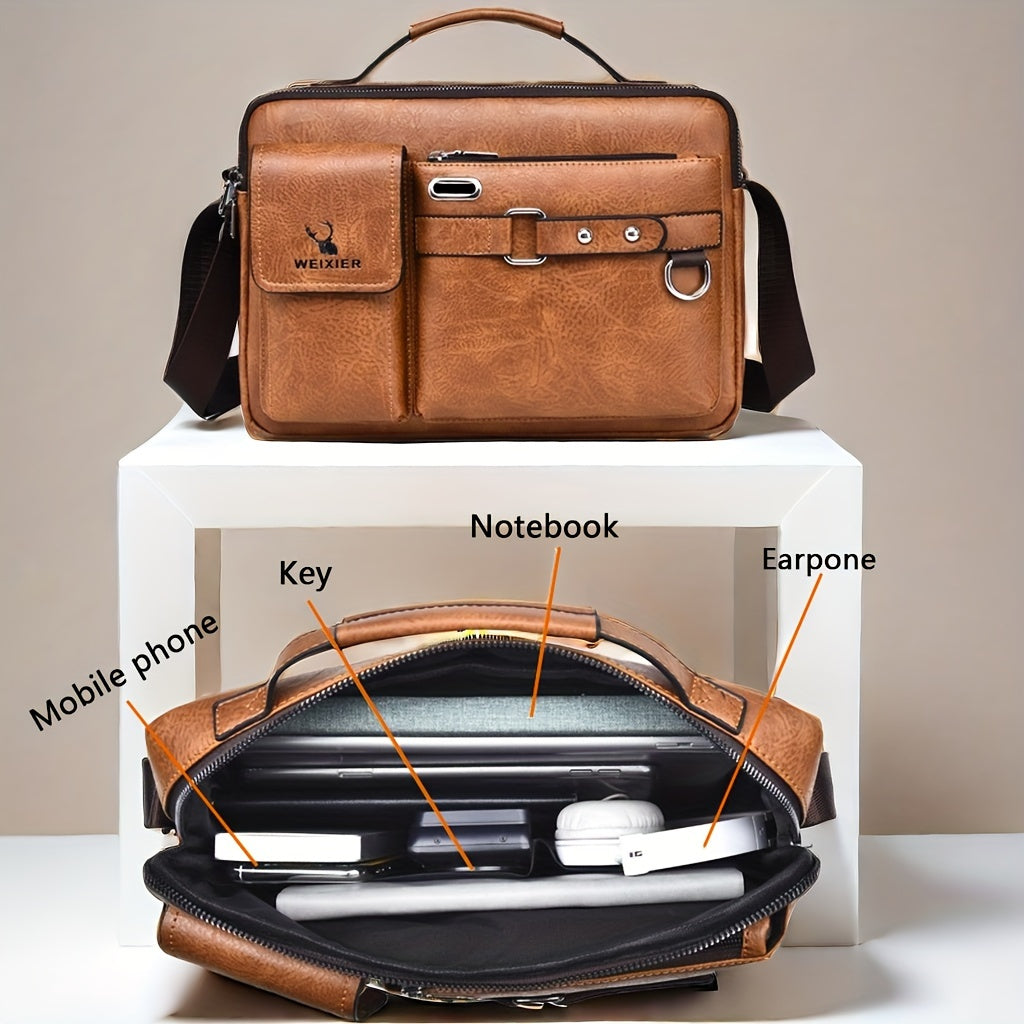 [WEIXIER] Men's PU Material Crossbody Bag - Portable, Business & Casual Style - For Men - Perfect Gift for Father's Day & Anniversaries