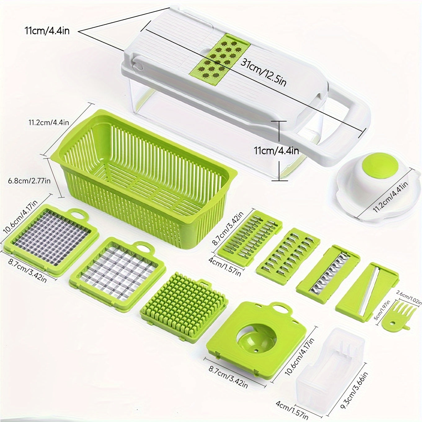 16pcs/26set Multifunctional Vegetable Slicer and Chopper with Interchangeable Blades - Easy to Cut, Dice and Shred Vegetables, Professional Onion Chopping, Suitable for 8 Blades Fast Food Preparation Slicer, Including Container