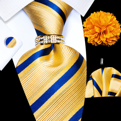 5PCS Men's Luxury Tie Set with Pocket Square, Cufflinks, Drilled Tie Ring, and Lapel Pin