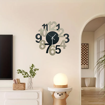 1pc Modern Metal Wall Clock with Asymmetrical Digital Silhouette Design..