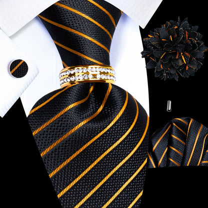 5PCS Men's Luxury Tie Set with Pocket Square, Cufflinks, Drilled Tie Ring, and Lapel Pin