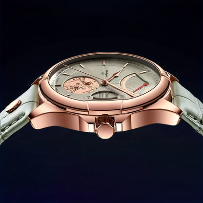 Men's SilverMelody Waterproof Calendar Faux Leather Business Watch Gift