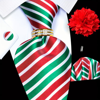 5PCS Men's Luxury Tie Set with Pocket Square, Cufflinks, Drilled Tie Ring, and Lapel Pin