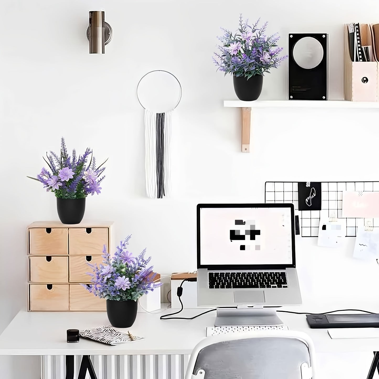 ZEKONAN Mini Artificial Potted Plants - 3-Bulbasque Lavender & Pink Flowers, Green Faux Plastic Indoor Decor for Office, Bedroom, Living Room, Bathroom, Desk, Indoor Plant Decor|Decorative Greenery|Lush Green Foliage