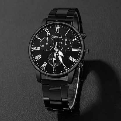 4pcs Chic Couples' Quartz Watch Set with Steel Bands & Magnetic Heart Necklaces