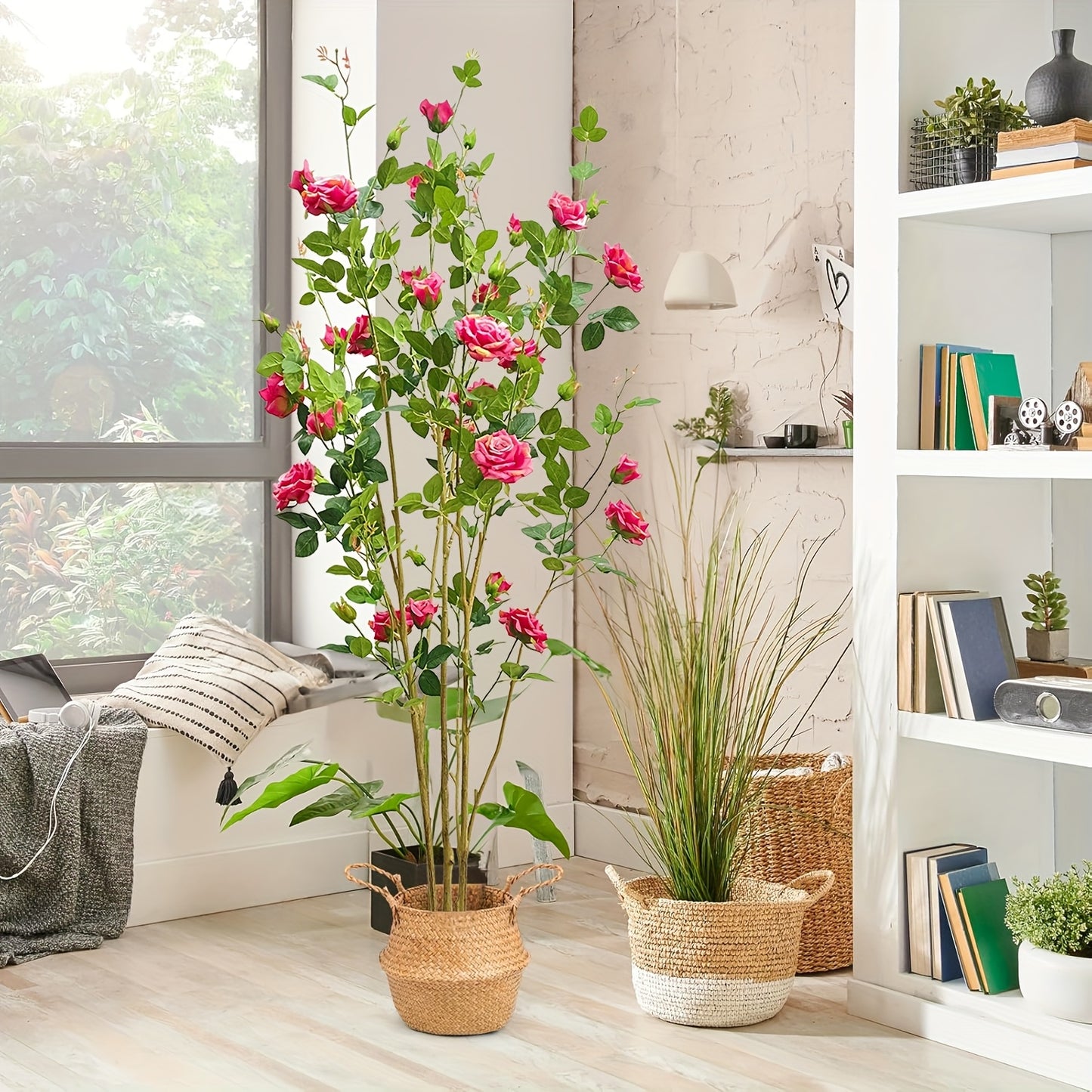 1 Set Of 59 Inch Removable Simulated Rose Tree With Pot - Fake Green Plant With Elegant Pot - Suitable For Indoor Potted Plants, Living Room Decoration, Living Room Plants, Bedroom Decoration, Housewarming Gift