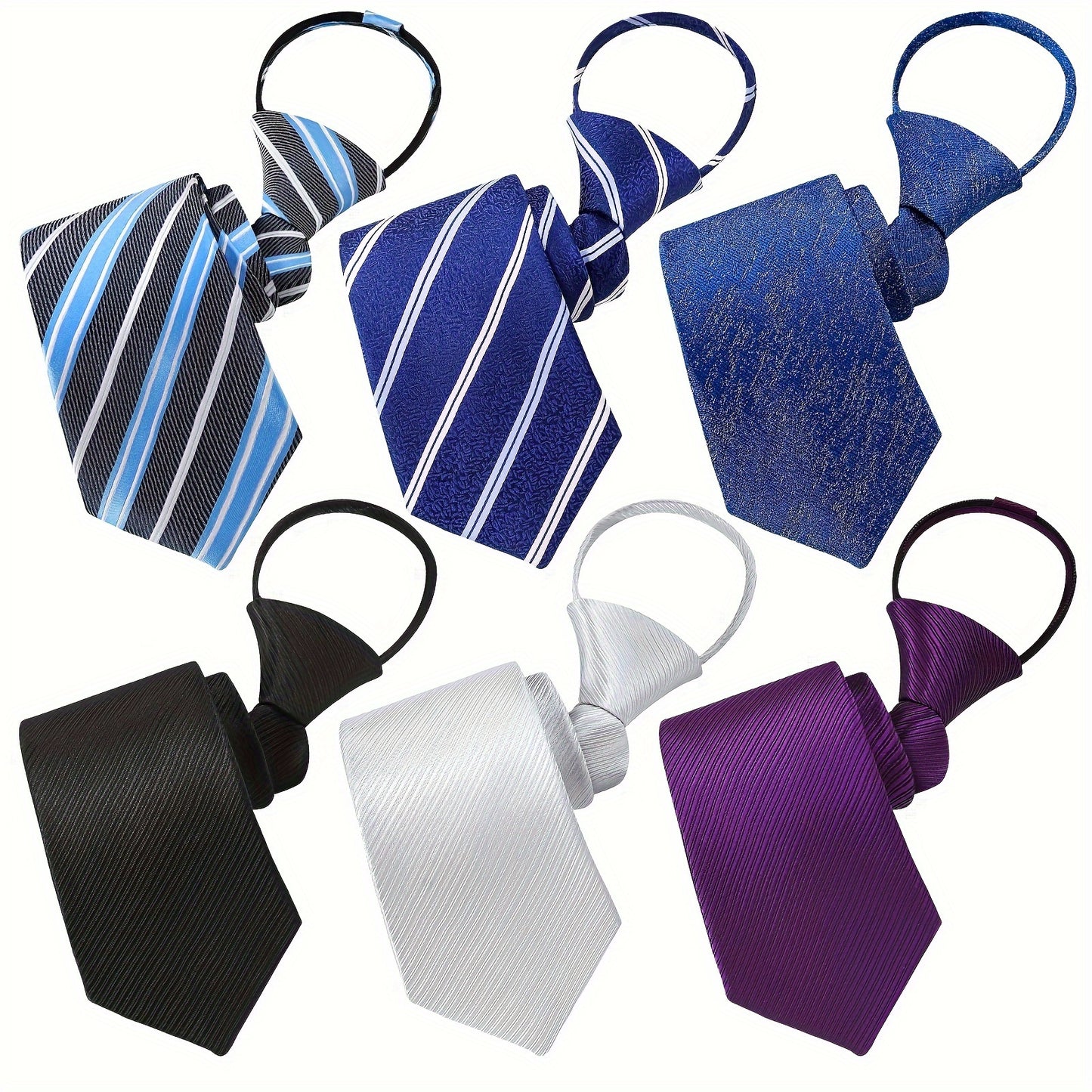 AUSKY 6pcs Men's Adjustable Pre-Tied Neckties with Easy Zipper Closure