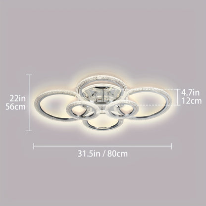 Local - Fastest delivery: 2 daysLED Ceiling Lamp Modern Close to Ceiling Light Dimmable 6 Rings Ceiling Chandelier for Living Room Bedroom, Chrome