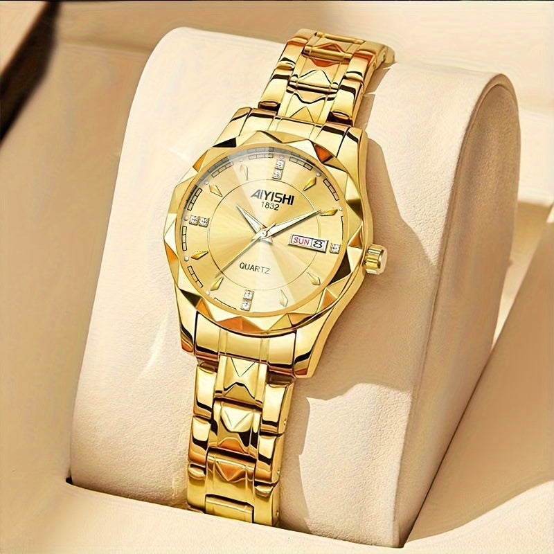 AIYISHI Ladies Business Casual Quartz Watch Waterproof Fashion Date Dial Luxury ARhinestone Analog Steel Strap Watch, Suitable For Halloween, Travel Dating Daily Wear