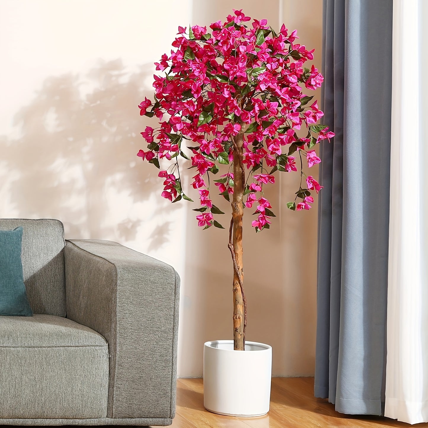 Artificial Bougainvillea Flowers Tree - 4FT/5FT Faux Potted Plants With Wood Trunk And Pink Flowers - For Housewarming Decor - Perfect Gift for Home & Garden Lovers