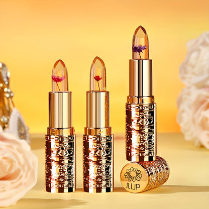 3pcs Flower-Shaped Crystal Gel Lipstick Set - Color Changing with Temperature, Moisturizing & Non-Sticky, 3 Shades, Long-Lasting Hydration