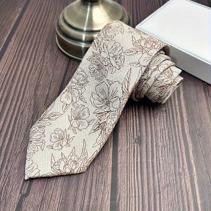 1pc Men's Beige Wine Red Tie Suitable for Suits, Weddings...