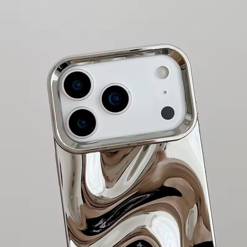 Popular Bling Silver 3D Fold Waves Lines Case For iPhone 17 Pro Max  Soft Back Cover -AX