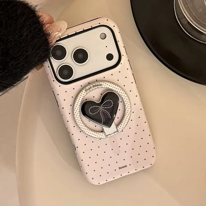 Korean Polka Dots Love Heart Bracket iPhone 17  Pro Max Shockproof Hard Cover - AX