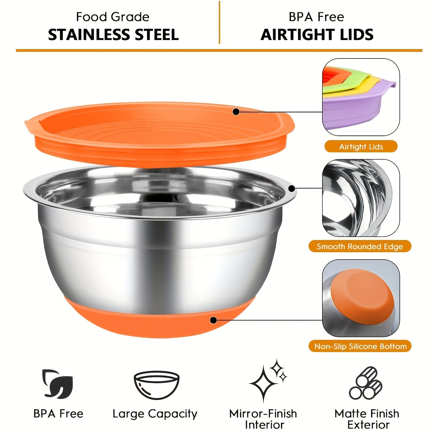 18pcs Mixing Bowls With Lids Set - Stainless Steel Mixing Bowls With Sealed Lids For Cooking, Baking, Serving, Storage - For Home Kitchen Restaurant - Perfect for Home Cooks & Bakers