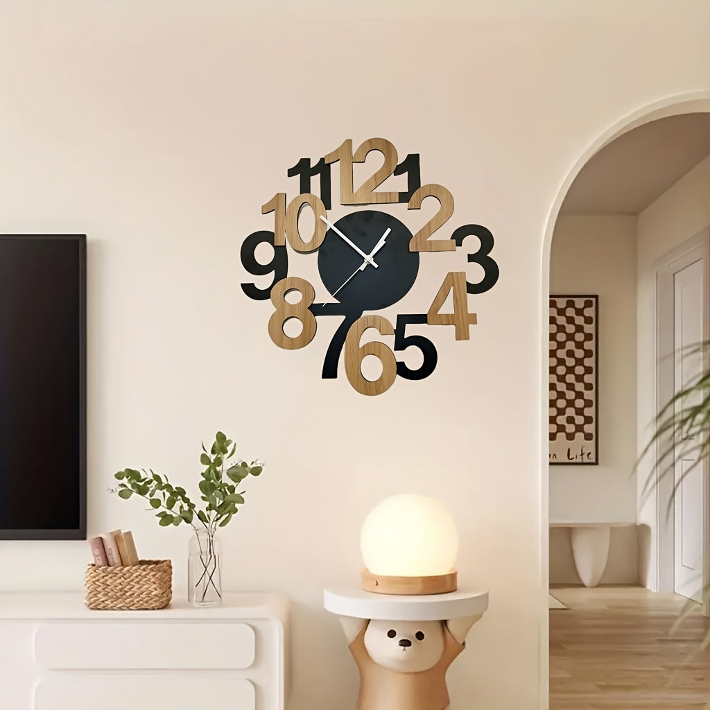 1pc Modern Metal Wall Clock with Asymmetrical Digital Silhouette Design..