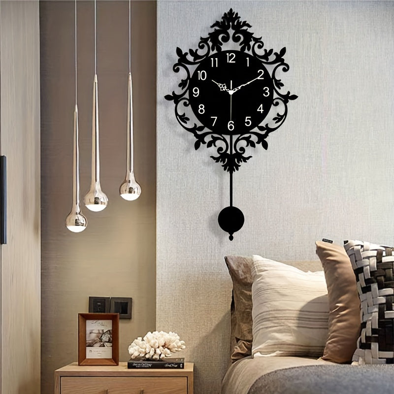 Elegant Silent Wall Clock with Carved Hollow Design - Perfect for Home