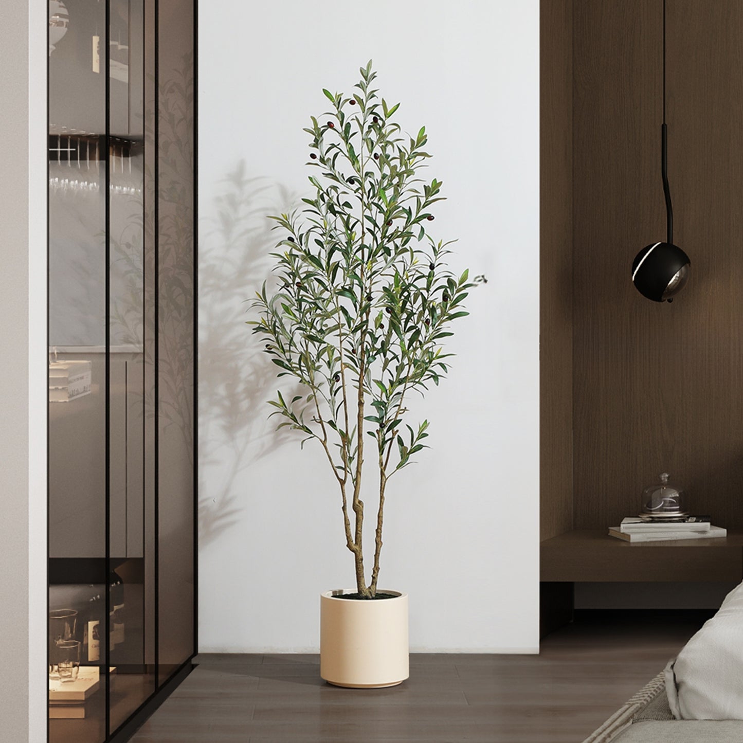 Artificial Olive Tree With Large White Planter - Muti-Trunk Faux Tall Olive Plant With 5/7/9 Realistic Branches, 450/630/810 Leaves And 20/28/36 Fruits - Perfect For Indoor And Outdoor Decor, Living Room, Home, Office, And Seasonal Celebrations