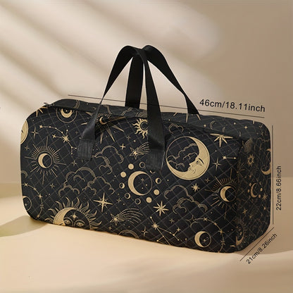 1pc Large Capacity Travel Handbag, Moon Sun Pattern Print Fashion Crossbody Bag, Handbag With Shoe Compartment, Portable Overnight Luggage Bag, Suitable For Gym, Travel