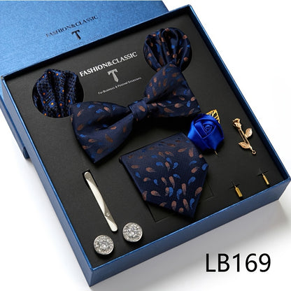 New Men's Gift Box Tie, Fashion Business Striped Tie and Square Handkerchief Combination
