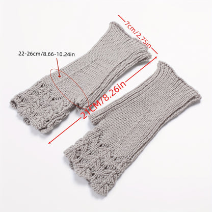 1 Pair Preppy Style Women'S Fingerless Gloves - Acrylic Knit Fish Scale Pattern, Elastic Warm Arm Warmers for Casual Weekend, Decorative Half Finger Outdoor Gloves, 100% Acrylic, Solid Color