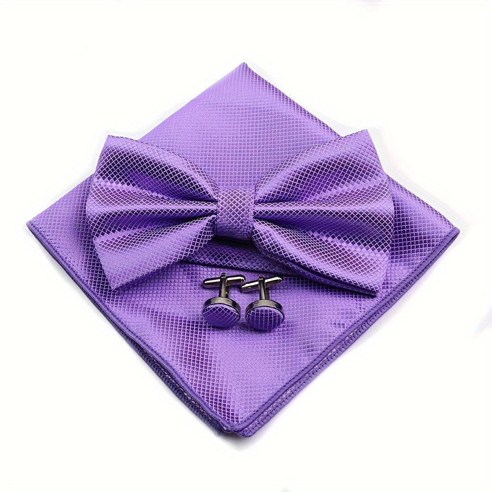3pcs/set Trendy Bowtie & Pocket Towel & Cufflinks Set.