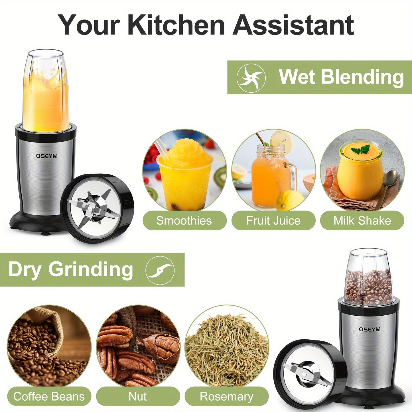 850-watt Blender For Making Milkshakes And Smoothies, A Personal Blender For The Kitchen, Portable Blender And Coffee Grinder, Tabletop Blender, Silvery