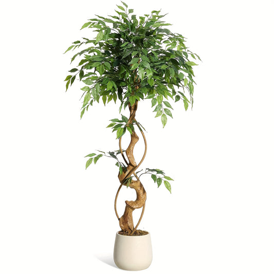 Ficus Tree Artificial, 4FT Artificial Plants Indoor In Sturdy White Pot, Indoor Faux Tree For Home Office Decor