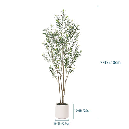 Artificial Olive Tree With Large White Planter - Muti-Trunk Faux Tall Olive Plant With 5/7/9 Realistic Branches, 450/630/810 Leaves And 20/28/36 Fruits - Perfect For Indoor And Outdoor Decor, Living Room, Home, Office, And Seasonal Celebrations