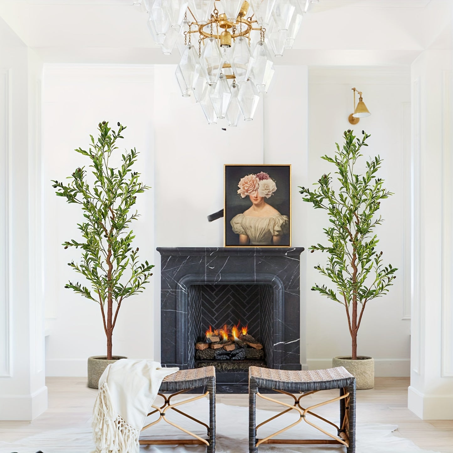 Artificial Olive Tree - Fake Faux Olive Tree With Natural Wood Trunk And Realistic Leaves And Fruits - For Indoor Decor - Modern Home Office Living Room - Perfect Gift for Housewarming