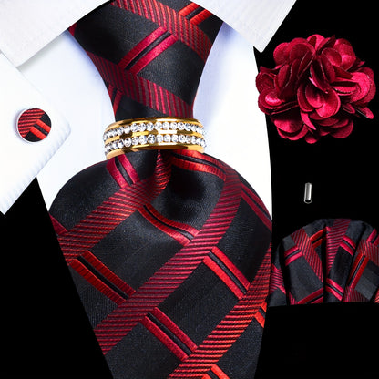 5PCS Men's Luxury Tie Set with Pocket Square, Cufflinks, Drilled Tie Ring, and Lapel Pin