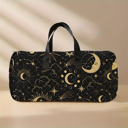 1pc Large Capacity Travel Handbag, Moon Sun Pattern Print Fashion Crossbody Bag, Handbag With Shoe Compartment, Portable Overnight Luggage Bag, Suitable For Gym, Travel