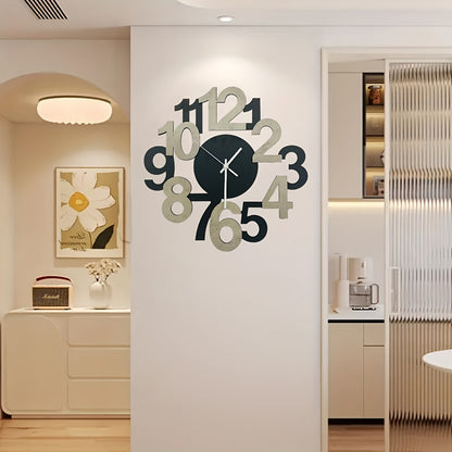 1pc Modern Metal Wall Clock with Asymmetrical Digital Silhouette Design..