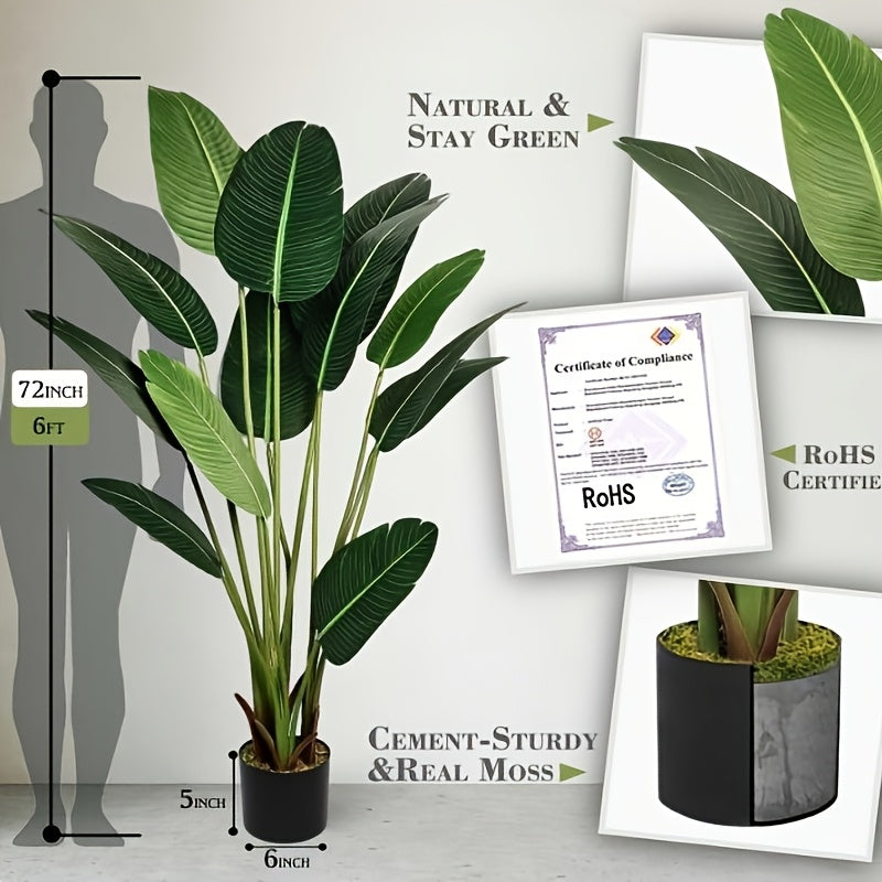 6ft Tall Artificial Bird Of Paradise Home Decor, 6ft Tall Artificial Floor Plant Fake Silk Banana Leaf Tropical Tree, Pot for Indoor Outdoor Living Room (6ft Tall)