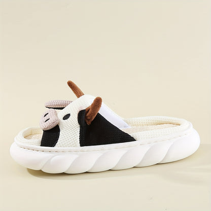 Men's Cow Comfortable Thick Soft Cute Slides, Cow Shape Unisex Summer Indoor Slippers