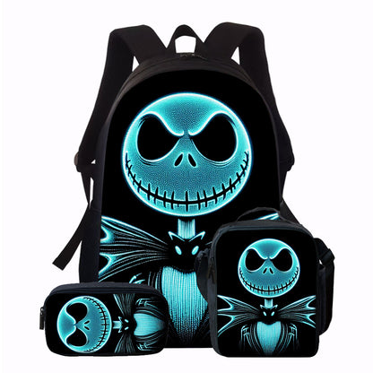 3pcs Disney Nightmare Before Christmas Backpack Set - Jack Skellington Design with Pencil Case & Lunch Box, Durable Oxford Fabric, Hand-Washable - Ideal for Students & Daily Commuters, Disney Backpack