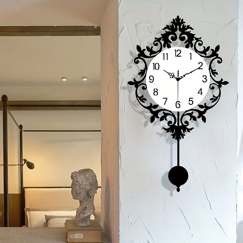 Elegant Silent Wall Clock with Carved Hollow Design - Perfect for Home